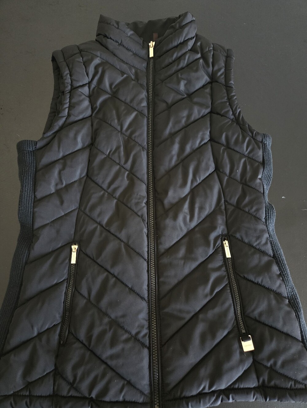 CALVIN KLEIN Black Quilted Vest with Gold Details